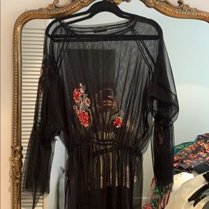 Zara Sheer Dress/Cover Up With Sequins Flowers